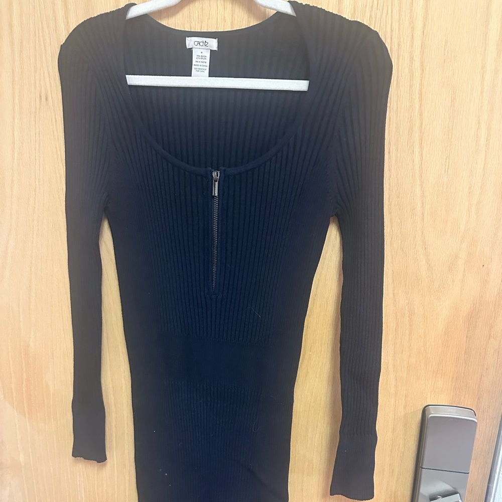 Navy blue Ribbed Long Sleeve Dress